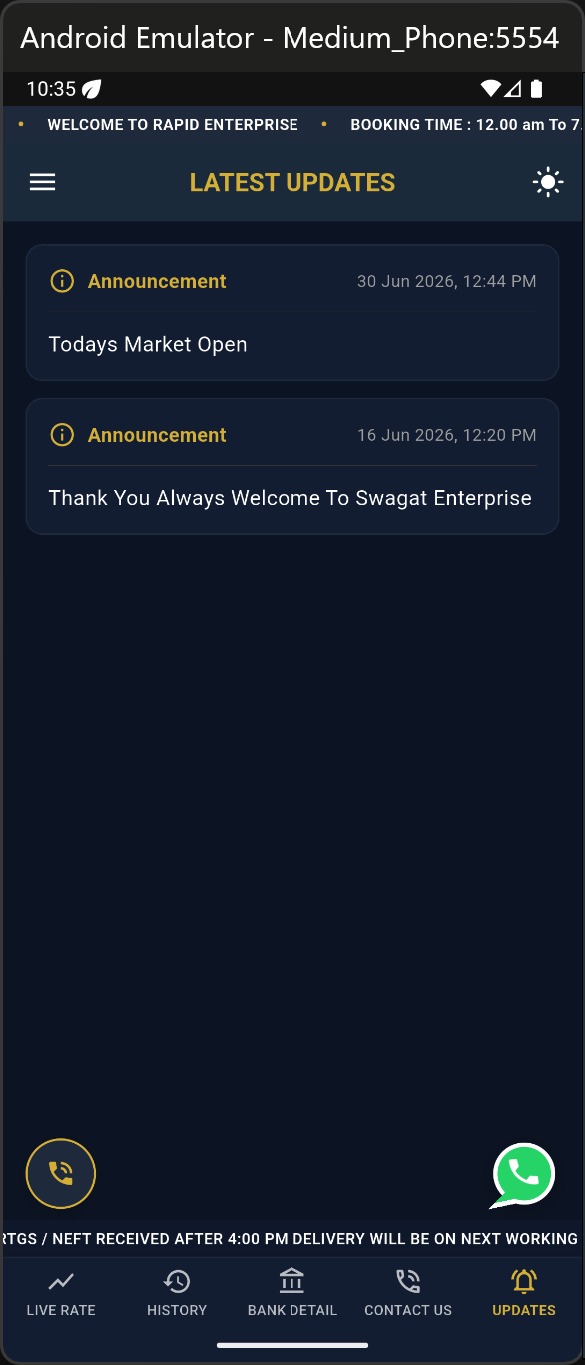 Rapid Gold Latest Updates Screen